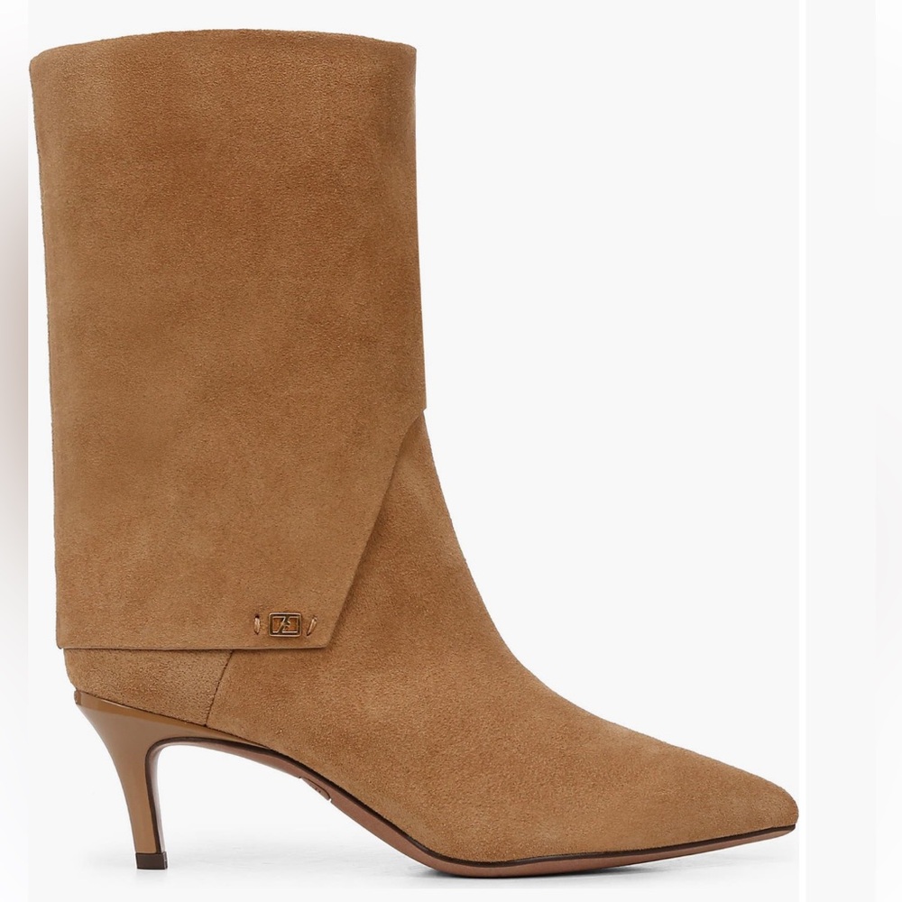 Sam Edelman Tan Suede Heeled Boots. Pointy-toe Bootie.